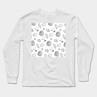 Stylish Black White Seashells Pattern Long Sleeve T-Shirt